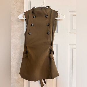 Zara Double-Breasted Sleeveless Khaki Top